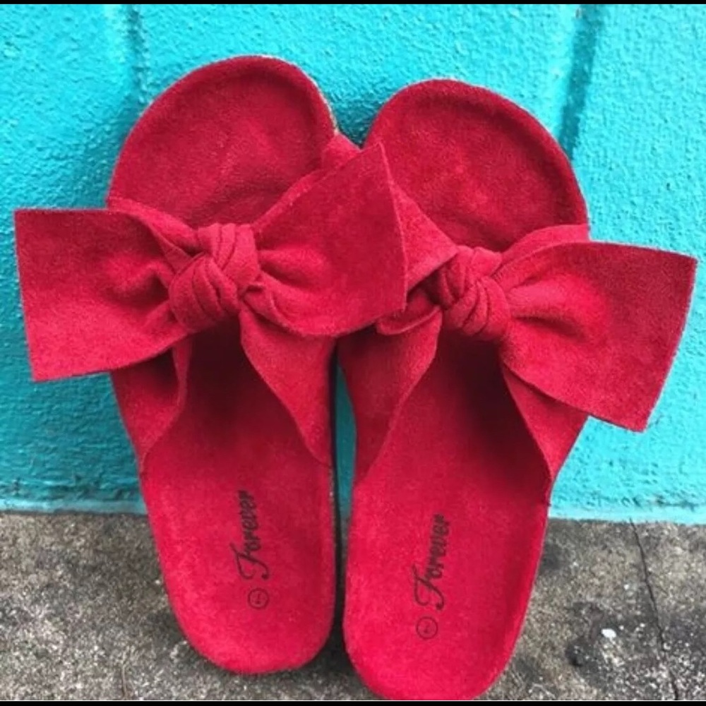 Forever Red Bow Slip On Sandal